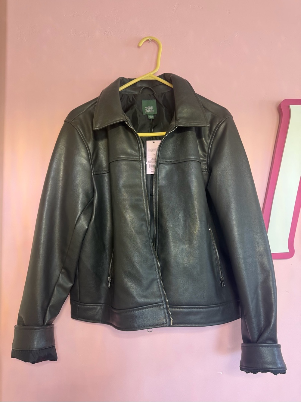wild fable Black Faux Leather Zip Jacket- L